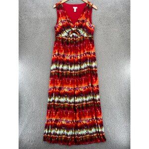 Chicos Dress Womens 1 US 8 Tropical Trina Red Multi Tie Dye Maxi Empire Stretch
